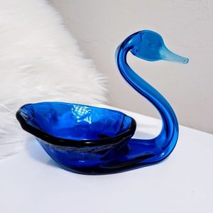 Vintage Blue Glass Bowl Candy Dish